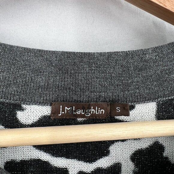 J. McLaughlin metallic tunic sweater Scandinavian twig design stretch silver S - Picture 3 of 8